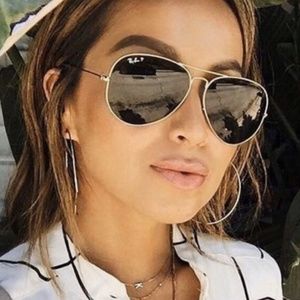 RAYBAN BLACK POLARIZED AVIATOR SUNGLASSES